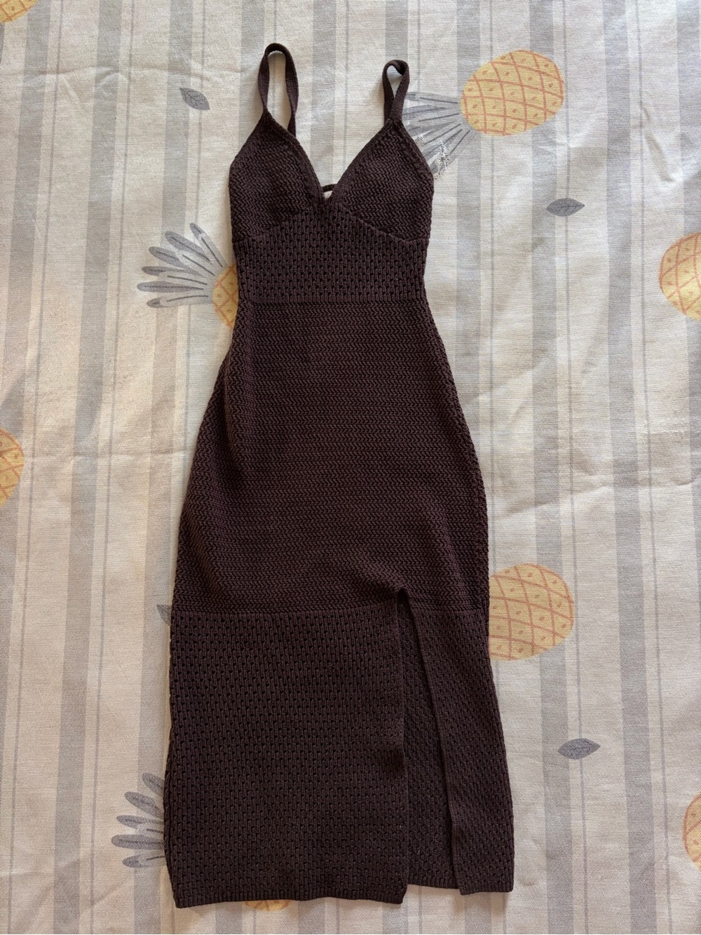 Aritzia Brown Crotchet Midi Dress